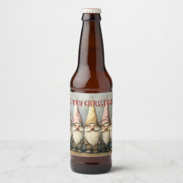 Adorable Gnomes Pointed Hats Long Beard Bier Etiket