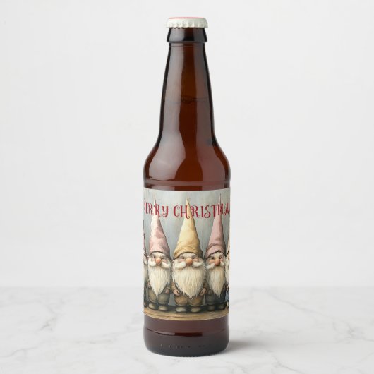 Adorable Gnomes Pointed Hats Long Beard Bier Etiket (Voorkant)