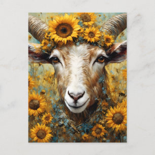 Adorable Goat in the Sunflower Fields Briefkaart