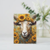 Adorable Goat in the Sunflower Fields Briefkaart (Staand voorkant)