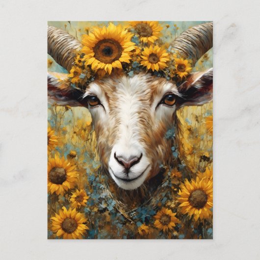 Adorable Goat in the Sunflower Fields Briefkaart (Voorkant)
