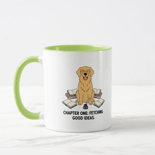 Adorable Golden Retriever Author Cartoon Design Mok (Links)