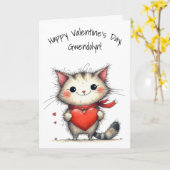 Adorable Gray and White Cat Happy Valentine's Day Kaart (Gele Bloem)