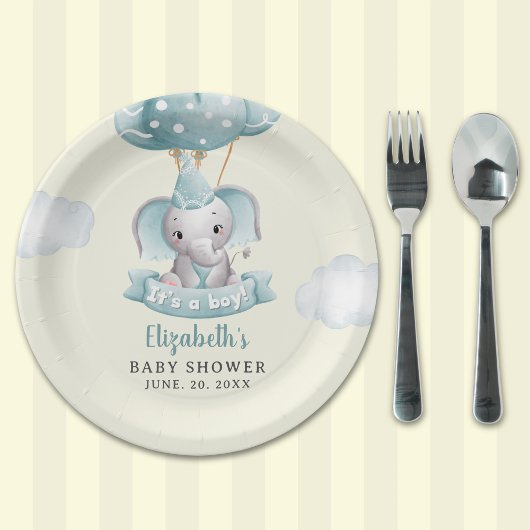 Adorable Gray Elephant Baby shower Boy Papieren Bordje