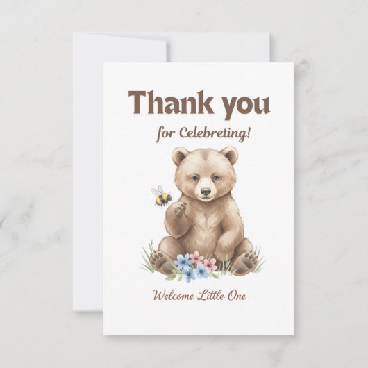 Adorable,  grizzly bear cub  Baby Shower  Bedankkaart (Voorkant)