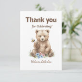 Adorable,  grizzly bear cub  Baby Shower  Bedankkaart (Staand voorkant)