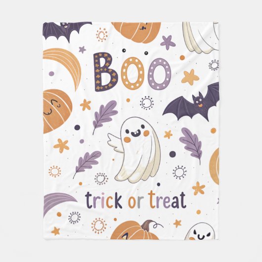 Adorable Halloween Ghost & Pumpkin Fleece Blanket (Voorkant)