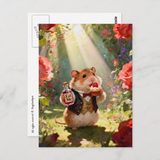 Adorable Hamster Eats Strawberry Cupcake Briefkaart (Voorkant / Achterkant)