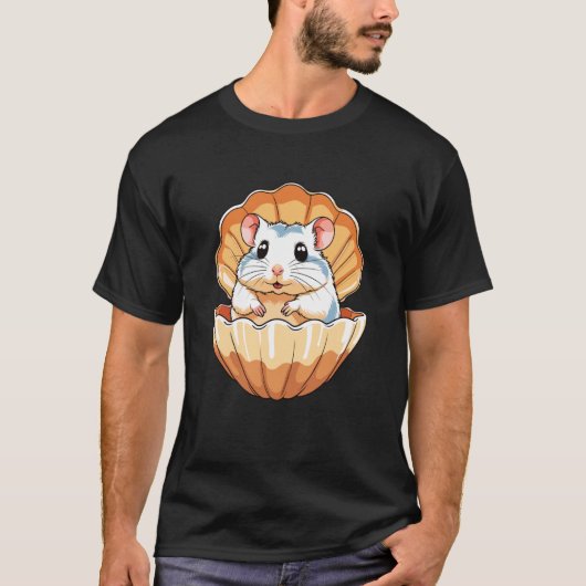 Adorable Hamster in Seashell Cute Ocean Pet T-shirt (Voorkant)