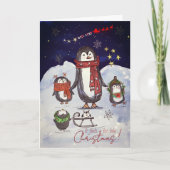 Adorable Hand Drawn Penguin Family Christmas Card Feestdagen Kaart (Voorkant)