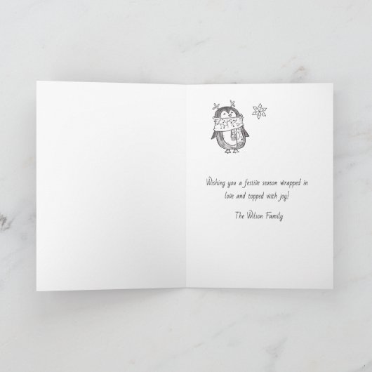 Adorable Hand Drawn Penguin Family Christmas Card Feestdagen Kaart (Binnen)