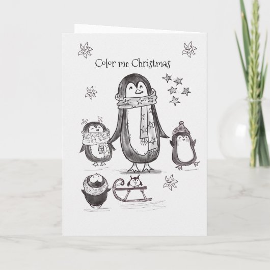Adorable Hand Drawn Penguin Family Christmas Card Feestdagen Kaart (Achterkant)