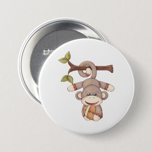 Adorable Hanging Monkey with Football Ronde Button 7,6 Cm (Voorkant /achterkant)