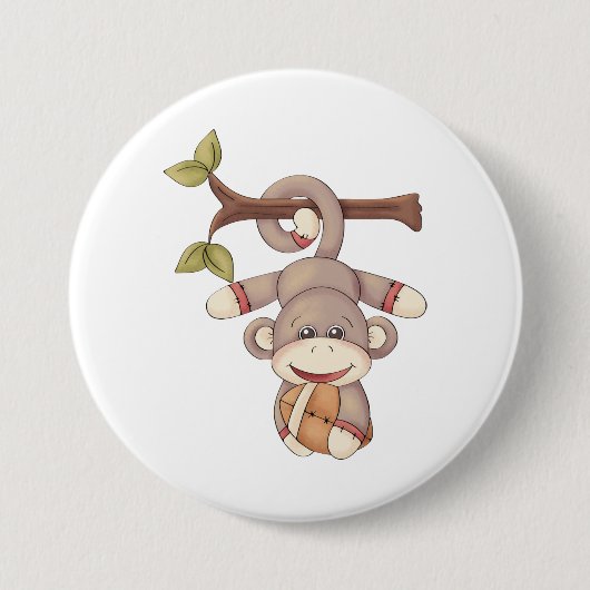 Adorable Hanging Monkey with Football Ronde Button 7,6 Cm (Voorkant)