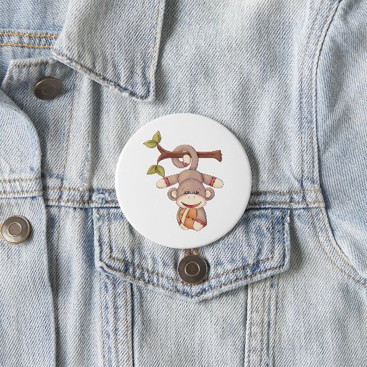 Adorable Hanging Monkey with Football Ronde Button 7,6 Cm