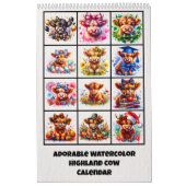 Adorable Highland Cow Watercolor Calendar Kalender (Hoes)