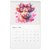 Adorable Highland Cow Watercolor Calendar Kalender (Feb 2026)