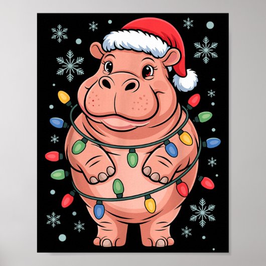 Adorable Hip Wrapped Christmas Light Santa Hat Win Poster (Voorkant)