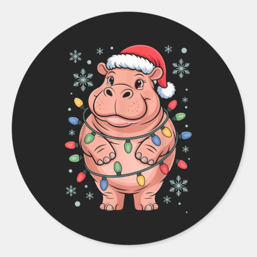 Adorable Hip Wrapped Christmas Light Santa Hat Win Ronde Sticker (Voorkant)