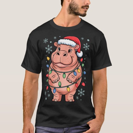Adorable Hip Wrapped Christmas Light Santa Hat Win T-shirt (Voorkant)
