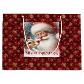 Adorable Holiday Santa and Rudolph Gift Bag Groot Cadeauzakje (Voorkant)