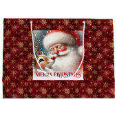 Adorable Holiday Santa and Rudolph Gift Bag Groot Cadeauzakje (Achterkant)