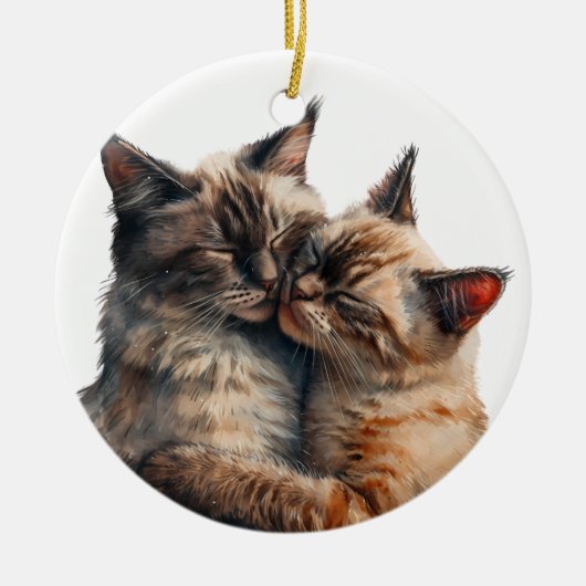 ADORABLE HUGGING SIAMESE CATS KERAMISCH ORNAMENT (Voorkant)