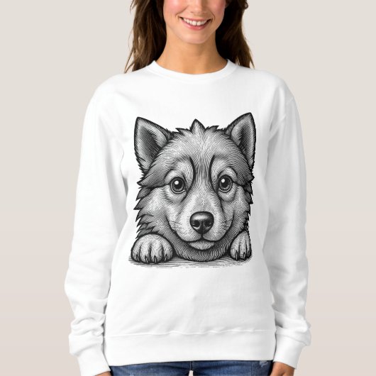 Adorable Husky Puppy Wood Engraving Style Trui (Voorkant)