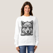 Adorable Husky Puppy Wood Engraving Style Trui (Voorkant volledig)