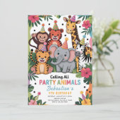 Adorable Jungle Party Animals Birthday Kaart (Staand voorkant)