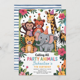 Adorable Jungle Party Animals Birthday Kaart