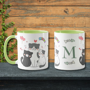 Adorable Katten Miauw Hartjes Thema Monogram Mok