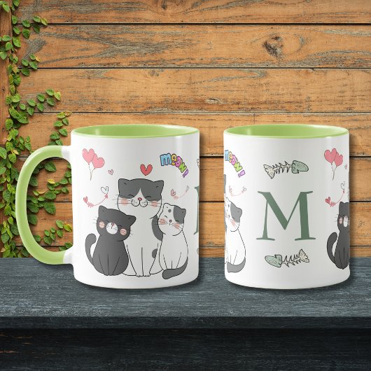 Adorable Katten Miauw Hartjes Thema Monogram Mok