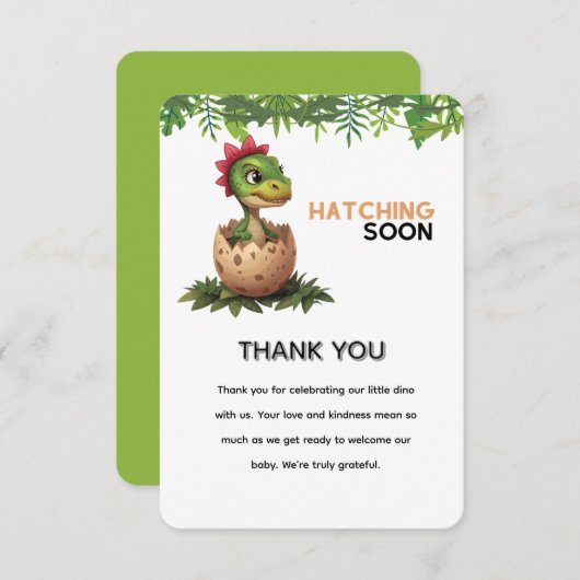 Adorable Kawaii Baby Dinosaur Hatching Bedankkaart (Voorkant / Achterkant)