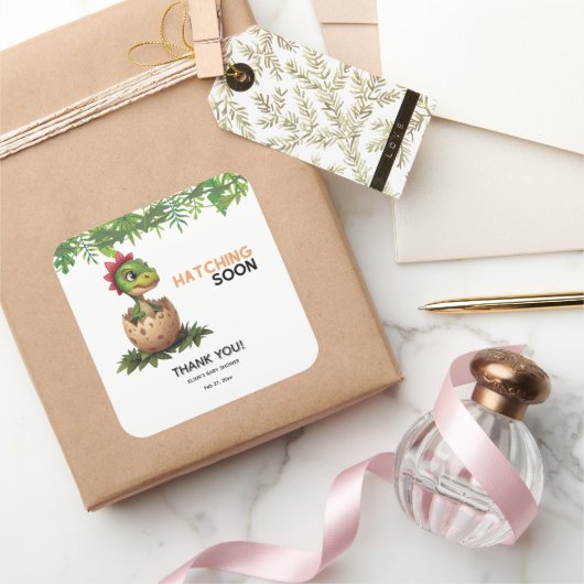 Adorable Kawaii Baby Dinosaur Hatching Vierkante Sticker (Geschenken)