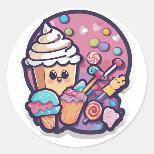 Adorable Kawaii Candy Cupcake Sticker | Sweet  (Voorkant)
