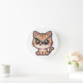 Adorable Kawaii Cat Chibi Illustration Ronde Klok (Huis)