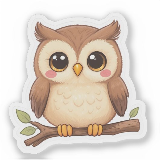 Adorable Kawaii Chibi Owl  Sticker (Voorkant)
