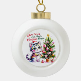 Adorable Kawaii Christmas Cat Personalized Holiday Keramische Bal Ornament