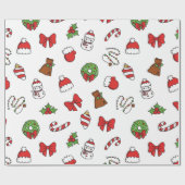 Adorable Kawaii Christmas Holiday Pattern Gift Cadeaupapier (Vlak)