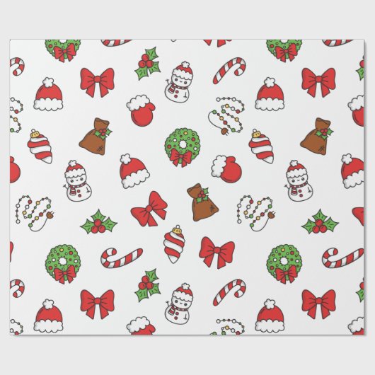 Adorable Kawaii Christmas Holiday Pattern Gift Cadeaupapier (Vlak)