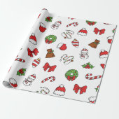Adorable Kawaii Christmas Holiday Pattern Gift Cadeaupapier (Uitgerold)
