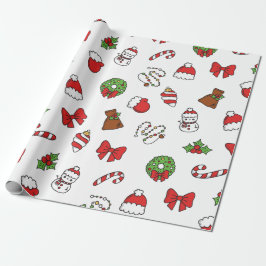 Adorable Kawaii Christmas Holiday Pattern Gift Cadeaupapier
