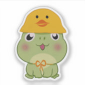 Adorable Kawaii Frog Wearing Duck Hat Sticker (Voorkant)