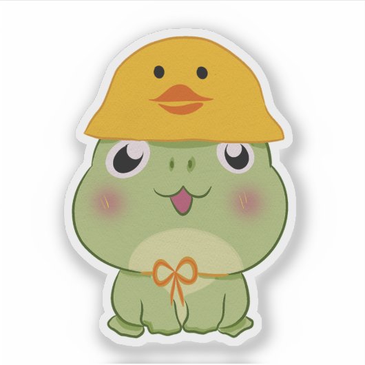 Adorable Kawaii Frog Wearing Duck Hat Sticker (Voorkant)