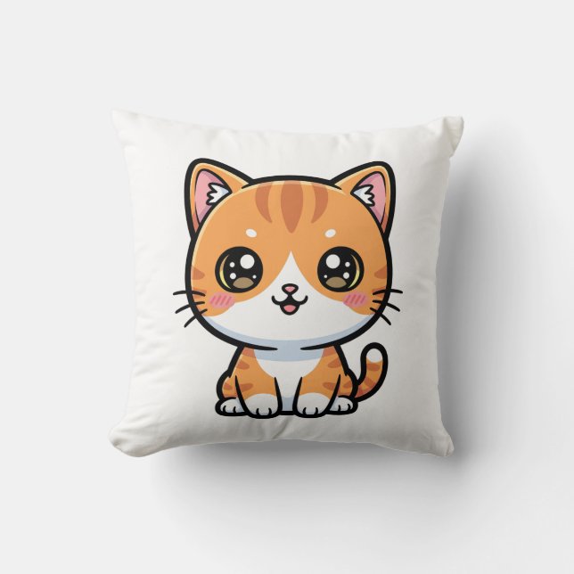 Adorable Kawaii Ginger Cat Cartoon Character Kussen (Voorkant)
