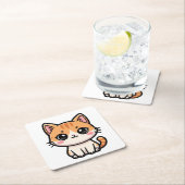 Adorable Kawaii Ginger Cat Illustration Kartonnen Onderzetters (Insitu)