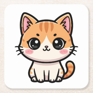 Adorable Kawaii Ginger Cat Illustration Kartonnen Onderzetters