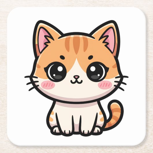 Adorable Kawaii Ginger Cat Illustration Kartonnen Onderzetters (Voorkant)
