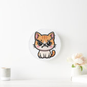 Adorable Kawaii Ginger Cat Illustration Ronde Klok (Huis)